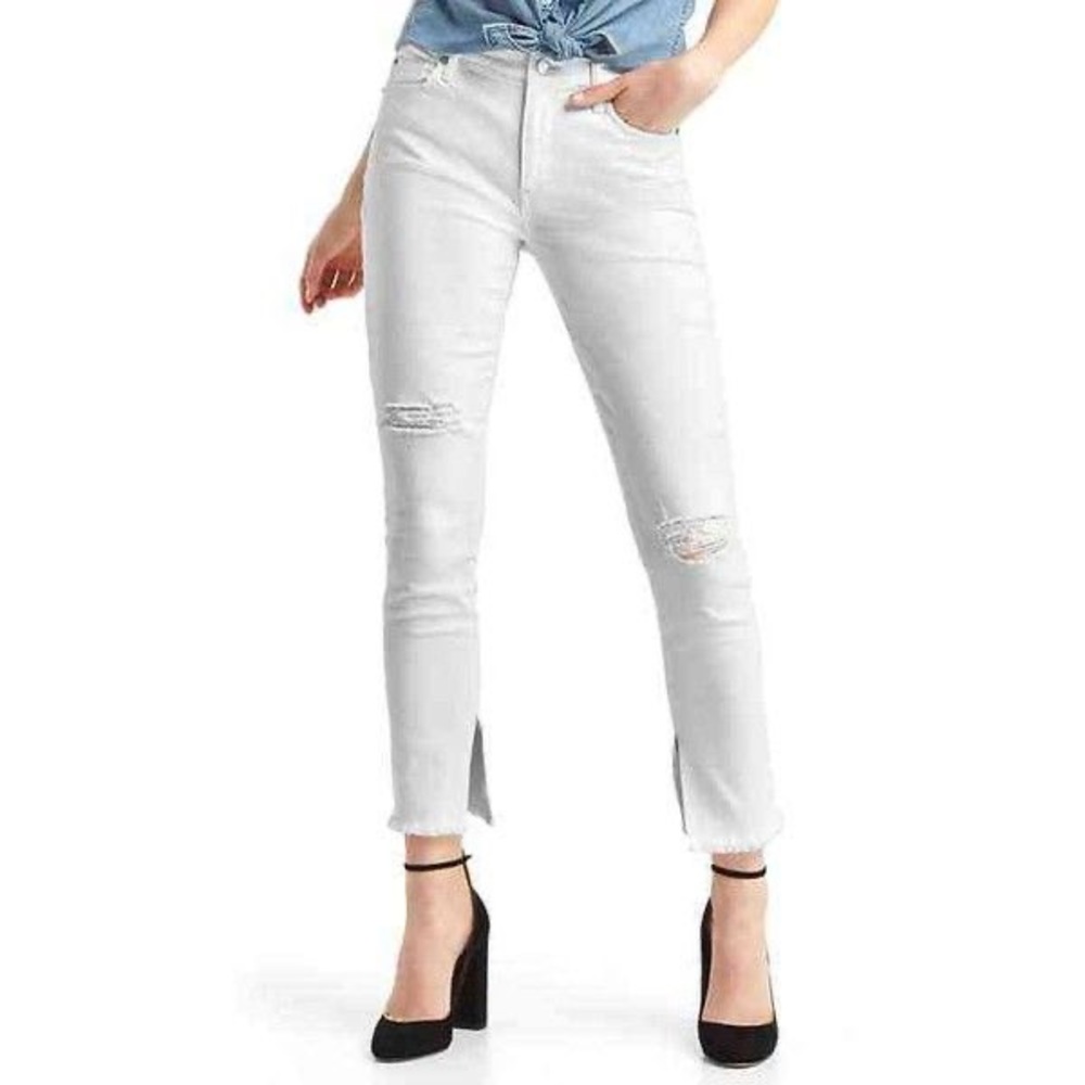 Gap Distressed True Skinny White Jeans